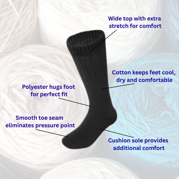 Black Crew Diabetes Diabetic Socks Neuropathy Edema Cotton Size 9-11 New - Picture 6 of 6